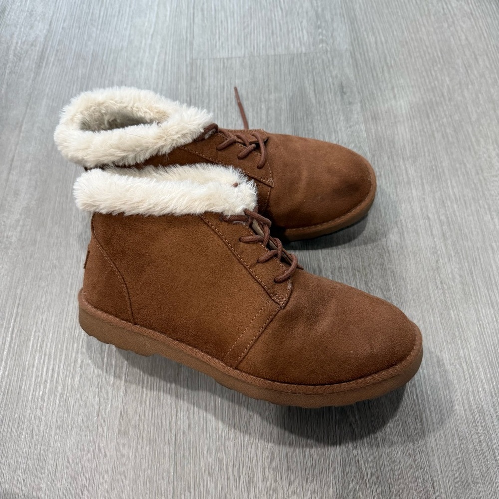 Brown Lace Up Boots with Faux Fur Lining - Picture 3 of 5
